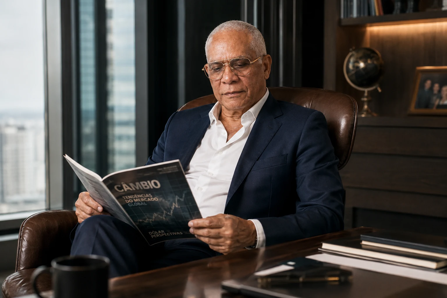 Raimundo Menezes analisando informações sobre o mercado internacional
